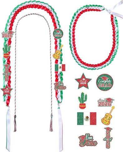 Class of 2026 Graduation Lei and Honor Cords, Black Red Braided Ribbon Leis with Glitter Pins, Congrats Grad Necklace for High School College Graduation Party Supplies in Saudi Arabia