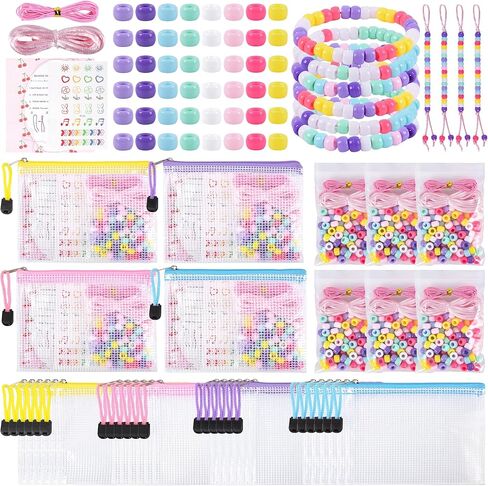 Rujiaoa Bracelet Making Kit Bulk 24 Pack, Individually Pre-Packed Pony Bead Kits for Party Favors & Classroom Activities, DIY Jewelry Making Set with Zipper Bags, Tattoos & Instructions in Saudi Arabia