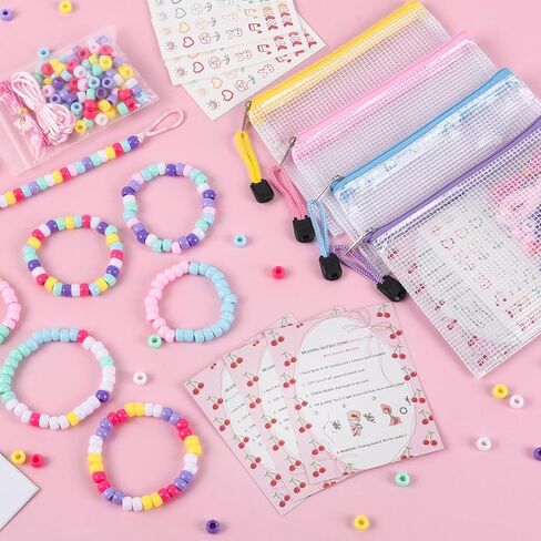 Rujiaoa Bracelet Making Kit Bulk 24 Pack, Individually Pre-Packed Pony Bead Kits for Party Favors & Classroom Activities, DIY Jewelry Making Set with Zipper Bags, Tattoos & Instructions in Saudi Arabia
