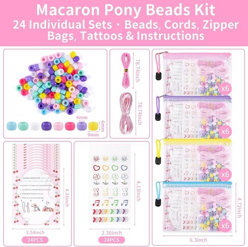 Rujiaoa Bracelet Making Kit Bulk 24 Pack, Individually Pre-Packed Pony Bead Kits for Party Favors & Classroom Activities, DIY Jewelry Making Set with Zipper Bags, Tattoos & Instructions in Saudi Arabia