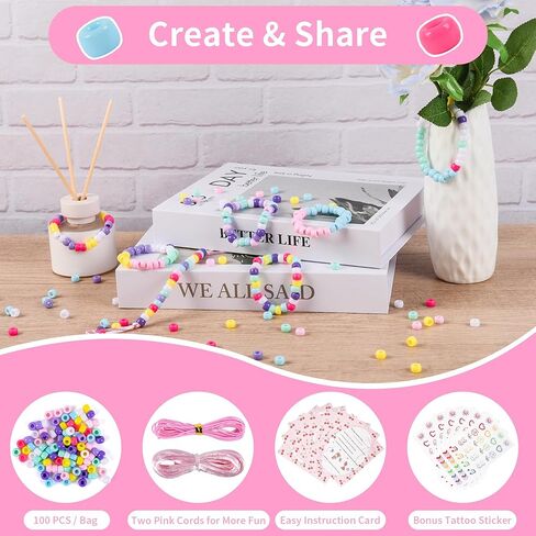 Rujiaoa Bracelet Making Kit Bulk 24 Pack, Individually Pre-Packed Pony Bead Kits for Party Favors & Classroom Activities, DIY Jewelry Making Set with Zipper Bags, Tattoos & Instructions in Saudi Arabia