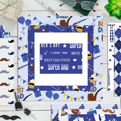 Happy Father's Day Scrapbook Paper - 24 Sheets Happy Father's Day Pattern Paper 12" x 12" Blue Black Daddy Beard Tie Stripe Plaid Double-Sided Decorative Craft Papers for Scrapbooking DIY Card Making in Kuwait