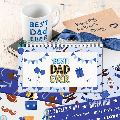 Happy Father's Day Scrapbook Paper - 24 Sheets Happy Father's Day Pattern Paper 12" x 12" Blue Black Daddy Beard Tie Stripe Plaid Double-Sided Decorative Craft Papers for Scrapbooking DIY Card Making in Kuwait