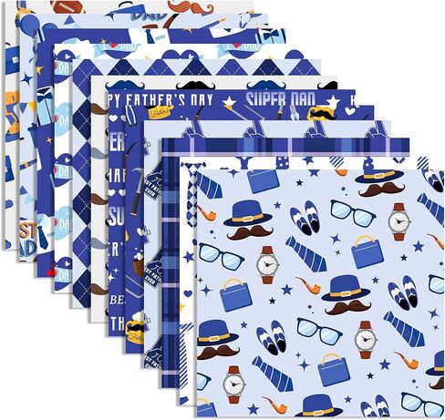 Happy Father's Day Scrapbook Paper - 24 Sheets Happy Father's Day Pattern Paper 12" x 12" Blue Black Daddy Beard Tie Stripe Plaid Double-Sided Decorative Craft Papers for Scrapbooking DIY Card Making in Kuwait