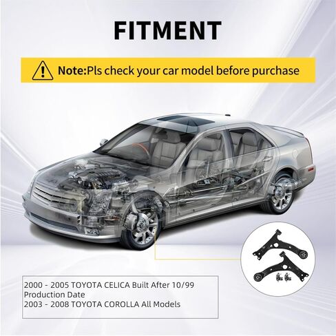Front Lower Control Arm Fit for Toyota Celica 2000 2001 2002 2003 2004 2005 Corolla 2003 2004 2005 2006 2007 2008 K640360 K640361 K90309-4 Set Suspension Kit in Kuwait