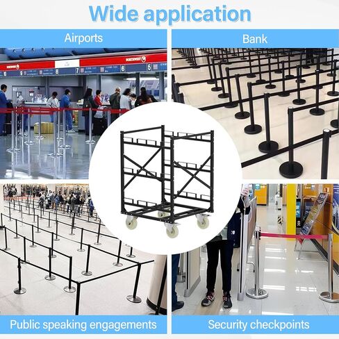 Stanchion Post Cart 6 Posts, Crowd Control Stanchion Cart with Lockable Wheels, Easy to Assemble Post Storage Cart，Ideal for High-Traffic Areas in Saudi Arabia