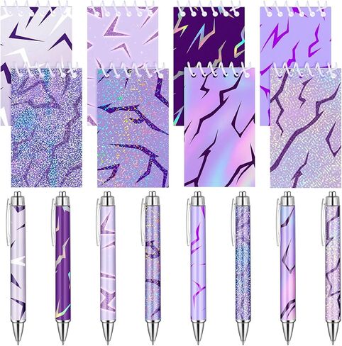 Sherr 16 Pcs Glitter Pens and Notebooks Glitter Pocket Notepad Mini Notebooks for Kids Fancy Pens for Women Colorful Ballpoint Spiral Notepads for Kids School Office Supplies(Macaron Colors) in Kuwait