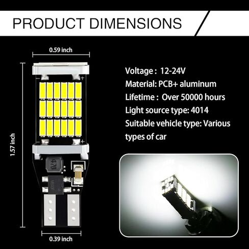 Pack-4 LED Reverse Lights, T15 4014 45SMD Chipsets Backup Reverse Light Bulbs, Canbus Error Free Brake Stop Cargo Backup Lights Universal for Most Cars (White), SINLED1605WH-T15-4PS in Kuwait