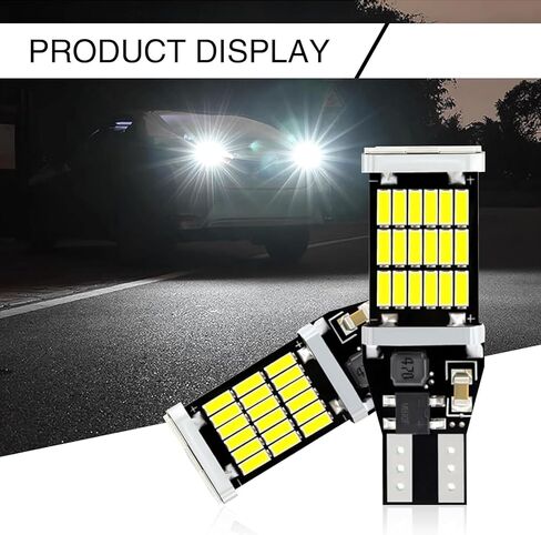 Pack-4 LED Reverse Lights, T15 4014 45SMD Chipsets Backup Reverse Light Bulbs, Canbus Error Free Brake Stop Cargo Backup Lights Universal for Most Cars (White), SINLED1605WH-T15-4PS in Kuwait