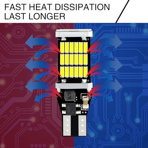 Pack-4 LED Reverse Lights, T15 4014 45SMD Chipsets Backup Reverse Light Bulbs, Canbus Error Free Brake Stop Cargo Backup Lights Universal for Most Cars (White), SINLED1605WH-T15-4PS in Kuwait