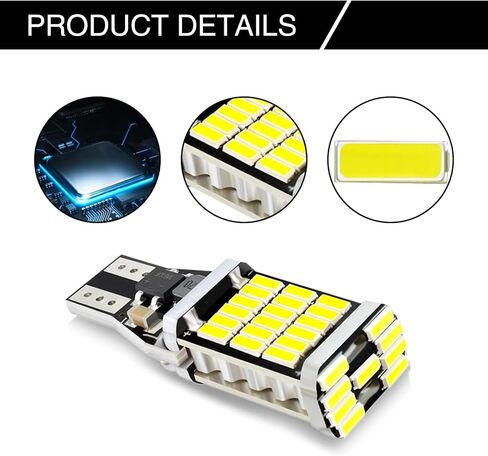 Pack-4 LED Reverse Lights, T15 4014 45SMD Chipsets Backup Reverse Light Bulbs, Canbus Error Free Brake Stop Cargo Backup Lights Universal for Most Cars (White), SINLED1605WH-T15-4PS in Kuwait