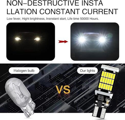 Pack-4 LED Reverse Lights, T15 4014 45SMD Chipsets Backup Reverse Light Bulbs, Canbus Error Free Brake Stop Cargo Backup Lights Universal for Most Cars (White), SINLED1605WH-T15-4PS in Kuwait