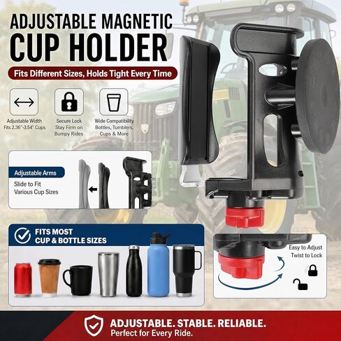 Heavy-Duty Magnetic Cup Holder for Tractor, [3.5" Base, 88lb Force], Upgraded Adjustable Drink Holder for Large Water Bottles (2.36-3.54" Dia), Cup Holder for Mower, School Bus, Truck, Golf Cart in Saudi Arabia