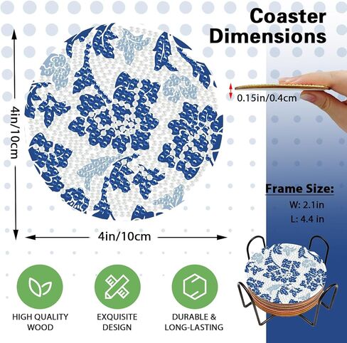 Blue Floral Diamond Art Coasters with Holder Set of 8, Chinoiserie Flower Diamond Painting Kit Acrylic Drink Coasters Adult DIY Craft, 4'' Non-Slip Coffee Cup Mat Home Decor Housewarming Gifts in Saudi Arabia