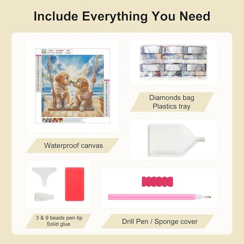 SJUTOUCI Dog Diamond Painting Kits for Adults, Puppy Diamond Art Painting Kits, 5D Round Diamond Beads Dots Art Craft for Home Decor Gift 11.8x11.8inch/30x30cm in Kuwait