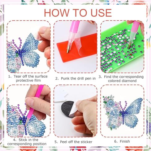 16 PCS Small Diamond Art Magnets, DIY Butterfly Hummingbird Flower Colorful Diamond Painting Magnets for Kids Adults Beginners Fridge DIY Crafts Home Decors in Saudi Arabia