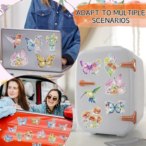 16 PCS Small Diamond Art Magnets, DIY Butterfly Hummingbird Flower Colorful Diamond Painting Magnets for Kids Adults Beginners Fridge DIY Crafts Home Decors in Saudi Arabia