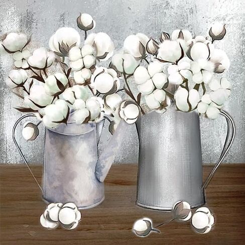 Diamond Art Painting Farmhouse Rustic Cotton Flower Modern Countryside Kit for Adults by Number Kits Gem Art Wall Home Decor(Canvas 13.8 x13.8inch) in Saudi Arabia