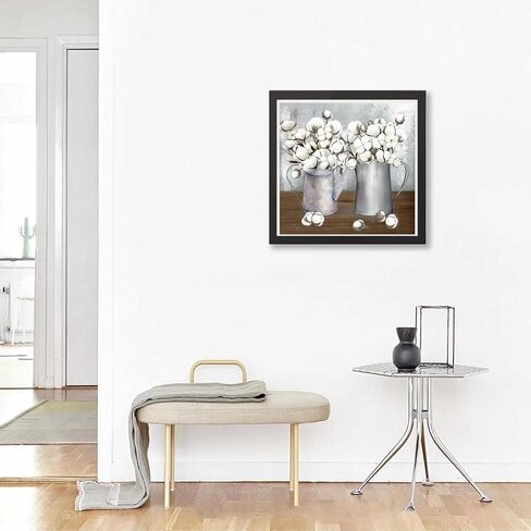 Diamond Art Painting Farmhouse Rustic Cotton Flower Modern Countryside Kit for Adults by Number Kits Gem Art Wall Home Decor(Canvas 13.8 x13.8inch) in Saudi Arabia