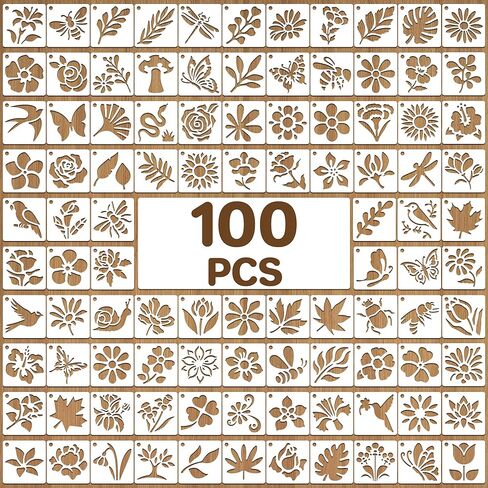 100Pcs Flower Stencils 1.5Inch Large Floral Stencils for Painting Reusable Flower Stencil for Crafts Wildflower Butterfly Leaf Stencil Drawing Templates for Scrapbook Classroom Projects Wood Sign Wall in Saudi Arabia