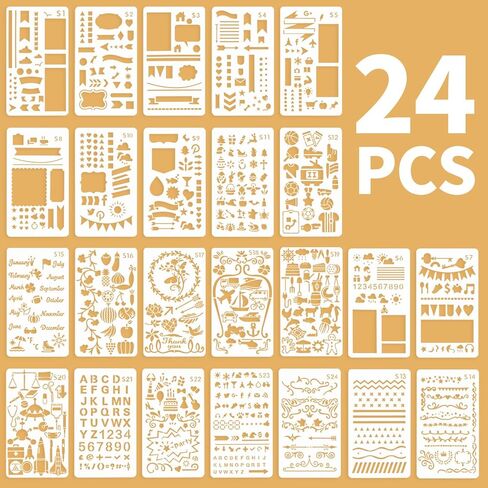 مجموعة استنسل يومية مكونة من 24 قطعة، استنسل مخطط مقاس 4 × 7 بوصة لدفتر قصاصات الكمبيوتر المحمول DIY، وقوالب الجدول الزمني بما في ذلك قوائم الخطط الشهرية الأسبوعية اليومية والحروف والأرقام وقوائم المراجعة ذات النقاط النقطية in Kuwait