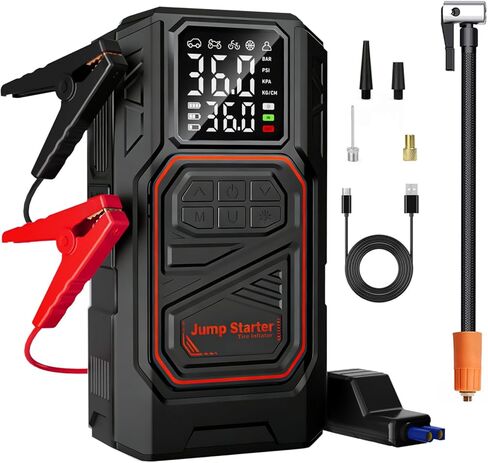Jump Starter with Air Compressor, 6000A Car Battery Jumper Starter Portable(All Gas/10.0L Diesel), 150PSI Tire Inflator Air Pump, 12V Jump Pack, Car Emergency Kit, Car Gift for Man in Saudi Arabia