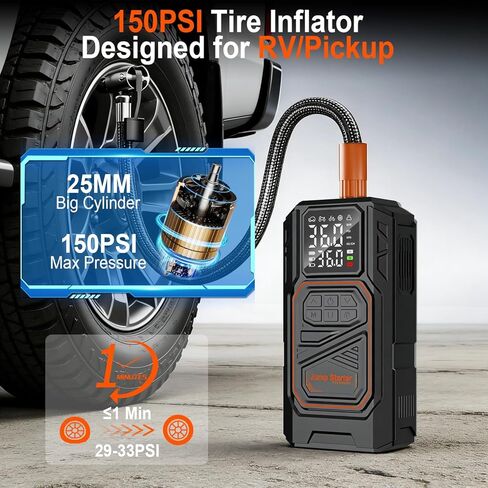 Jump Starter with Air Compressor, 6000A Car Battery Jumper Starter Portable(All Gas/10.0L Diesel), 150PSI Tire Inflator Air Pump, 12V Jump Pack, Car Emergency Kit, Car Gift for Man in Saudi Arabia