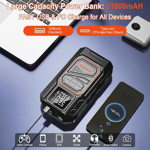 Jump Starter with Air Compressor, 6000A Car Battery Jumper Starter Portable(All Gas/10.0L Diesel), 150PSI Tire Inflator Air Pump, 12V Jump Pack, Car Emergency Kit, Car Gift for Man in Saudi Arabia