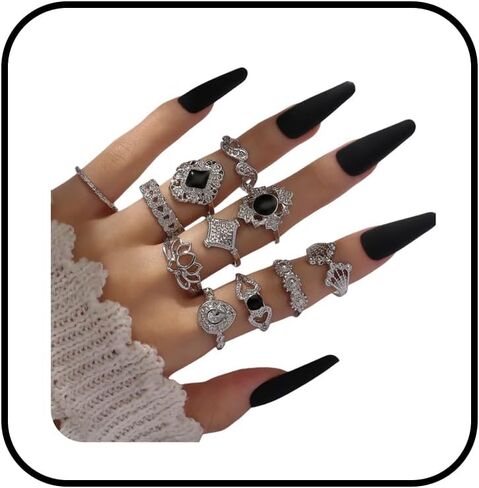 Stackable Knuckle Rings Set for Women Gold Gothic Y2k Carved Flowers Rings Set Vintage Crystal Rhinestone Carved Midi Ring Punk Boho Finger Ring Lightweight Hypoallergenic Jewelry Birthday Party Halloween Holiday Jewelry in Saudi Arabia
