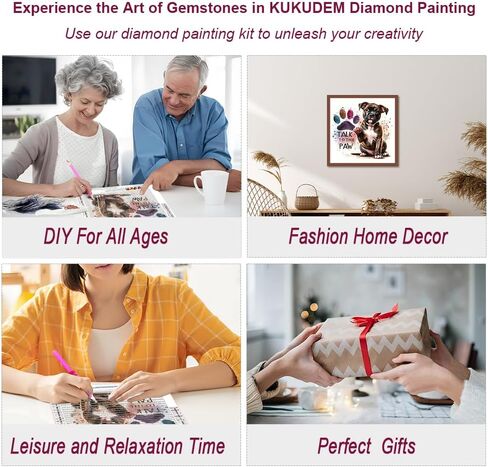 KUKUDEM Dog Diamond Painting Kits for Adults, Diamond Art Kits for Beginners, 5D DIY Full Drill Gem Craft for Home Decor Gift 12x12inch in Kuwait