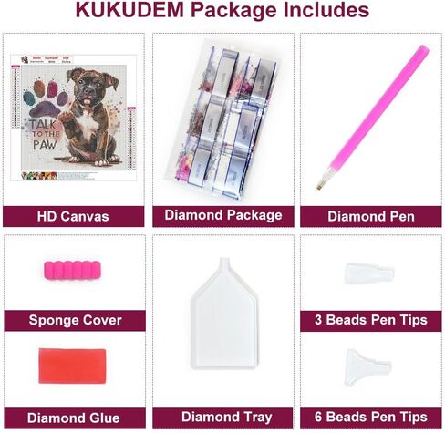 KUKUDEM Dog Diamond Painting Kits for Adults, Diamond Art Kits for Beginners, 5D DIY Full Drill Gem Craft for Home Decor Gift 12x12inch in Kuwait