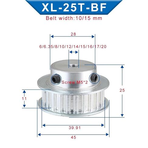XL25T توقيت بكرة تتحمل 6/6.35/8/10/12-20 مللي متر الأسنان الملعب 5.08 مللي متر العرض 10 مللي متر 1 قطعة (15x5x2.3 ملم) in Kuwait