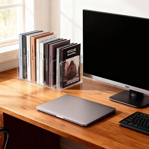 Clear Acrylic Magazine File Holder with 3 Vertical Compartments Desk Organizer Book Rack for Home Office Desk Sorter Paper Folder Stand Bookshelf Accessories Storage in Saudi Arabia