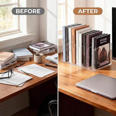 Clear Acrylic Magazine File Holder with 3 Vertical Compartments Desk Organizer Book Rack for Home Office Desk Sorter Paper Folder Stand Bookshelf Accessories Storage in Saudi Arabia