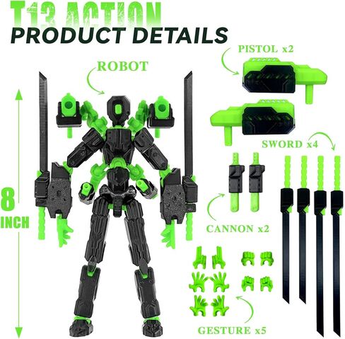 8 inch T13 (Assembly Completed) Action Figure Set,T 13 Action Figure Multi-Articular Mobile Robot Nova T-13,Desktop Decorations for Game Lovers Toys (Black) in Saudi Arabia