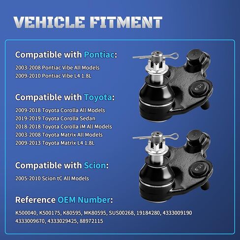 مجموعة من 2 مفصل كروي أمامي سفلي متوافق مع Toyota Corolla 2009-2019، Matrix 2003-2013، Pontiac Vibe 2003-2010، Scion tC 2005-2010 يستبدل K500040، K500175، K80595 in Kuwait