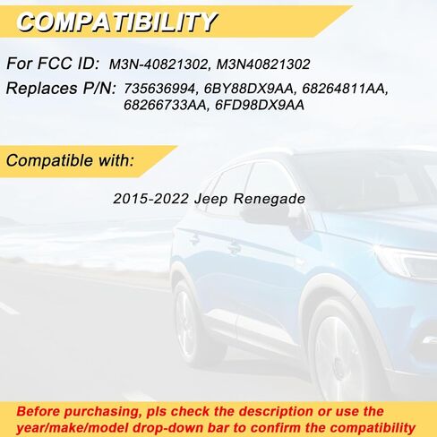 Vurkcy Key Fob Replacement for 2015-2022 Jeep Renegade Car Keyless Entry Remote Control, M3N-40821302 M3N40821302, 4 Buttons in Kuwait