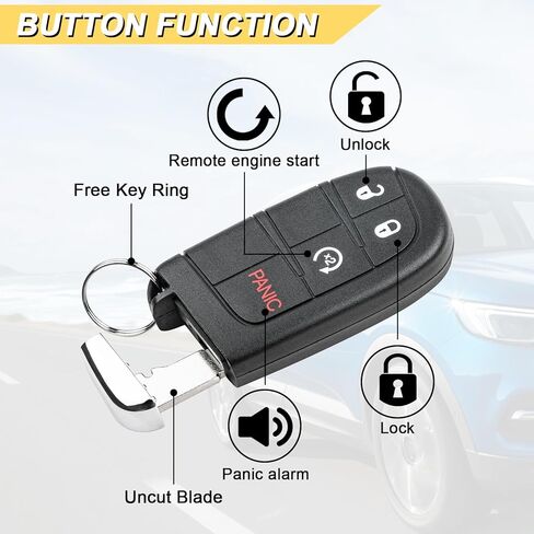 Vurkcy Key Fob Replacement for 2015-2022 Jeep Renegade Car Keyless Entry Remote Control, M3N-40821302 M3N40821302, 4 Buttons in Kuwait
