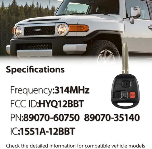 يناسب تويوتا FJ كروزر لاندكروزر 2006 2007 2008 2009 مفتاح فوب HYQ12BBT 314MHz 4D67 3 أزرار (مجموعة من 2) in Kuwait