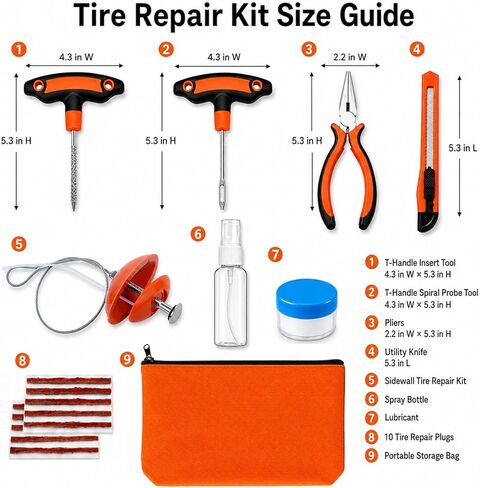 Flat Tire Repair Kit with Plugs 18 Pcs,Heavy Duty Sidewall Tire Repair Patch Tool Kit for Car,Motorcycle,ATV,UTV,SXS,Truck,Tractor,Parches para Llantas De Carro in Saudi Arabia