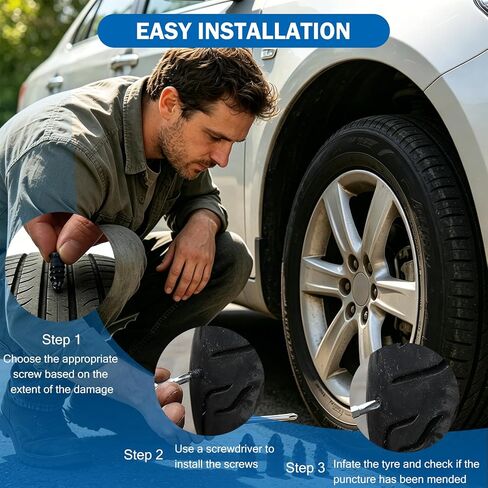61Pcs Vacuum Tire Repair Rubber Nail Spiral Screws and Screwdriver, Easy Self-Service Repair Tool Suitable for Tubeless Tires on Cars Trucks Motorcycles Tractors Bicycles Electric Vehicles in Saudi Arabia