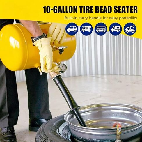 Torin 10 Gallon 145PSI Air Tire Bead Seater Blaster Tool – Tire Inflator with Pressure Gauge & Handle for Car, Truck, Tractor, Compatible with Tires Up to 24.5 Inches in Kuwait