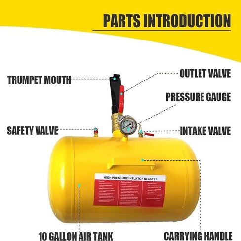 Torin 10 Gallon 145PSI Air Tire Bead Seater Blaster Tool – Tire Inflator with Pressure Gauge & Handle for Car, Truck, Tractor, Compatible with Tires Up to 24.5 Inches in Kuwait