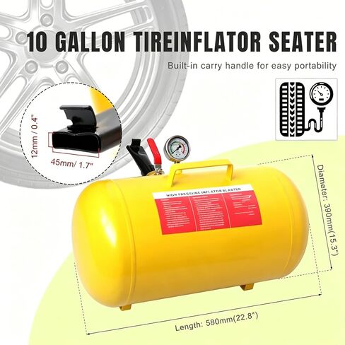Torin 10 Gallon 145PSI Air Tire Bead Seater Blaster Tool – Tire Inflator with Pressure Gauge & Handle for Car, Truck, Tractor, Compatible with Tires Up to 24.5 Inches in Kuwait
