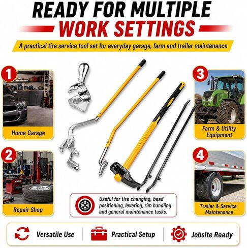 Echo Ridge Semi Truck Tire Changing Tools 22.5-24.5 Inch, Tire Hammer Bead Breaker with Bead Keeper and Two Tire Bars, Steel Tire Bars Tire Mount Demount Tool for Tubeless Truck/Bus/ATV in Saudi Arabia
