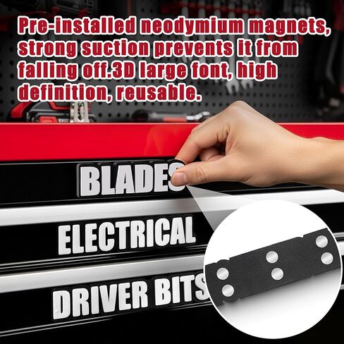 21 Pack Magnetic Toolbox Labels, Ultra Strong Heavy Duty 3D Printed Magnetic Tool Box Labels, Reusable Durable Tool Organization Labels for Toolbox Drawers (Black) in Saudi Arabia