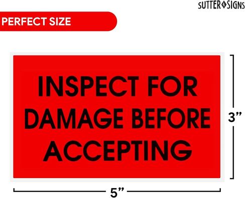 300pcs Inspect for Damages Before Accepting Labels for Shipping Receiving, 3" x 5" Bright Red Perforated Stickers in Kuwait