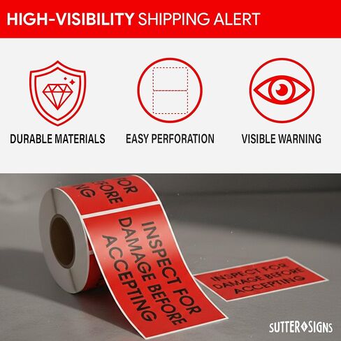 300pcs Inspect for Damages Before Accepting Labels for Shipping Receiving, 3" x 5" Bright Red Perforated Stickers in Kuwait