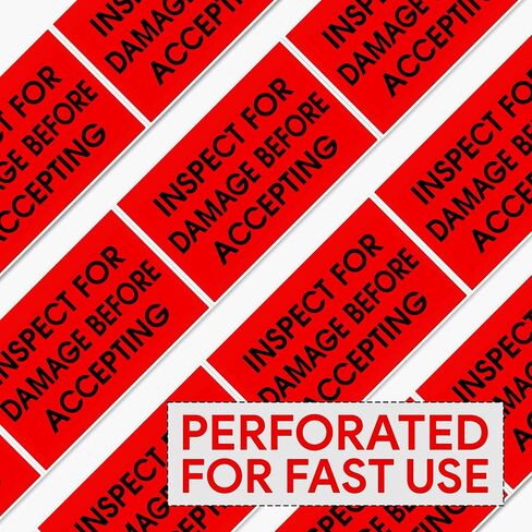 300pcs Inspect for Damages Before Accepting Labels for Shipping Receiving, 3" x 5" Bright Red Perforated Stickers in Kuwait