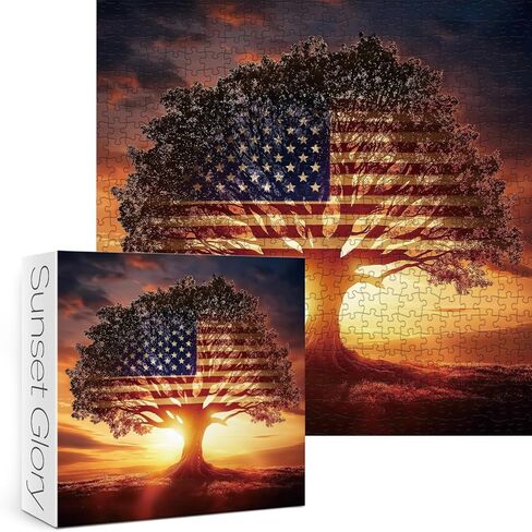 American Flag Tree of Life Puzzles for Adults 1000 Pieces. Aesthetic Sunset Landscape Jigsaw Puzzles. Challenging Nature,Plant,Art Puzzles in Saudi Arabia